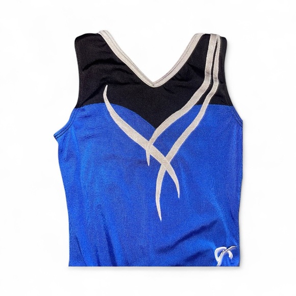 GK Royal Blue & Black Gymnastics Leotard with shimmery silver accents Child Med - Picture 4 of 4